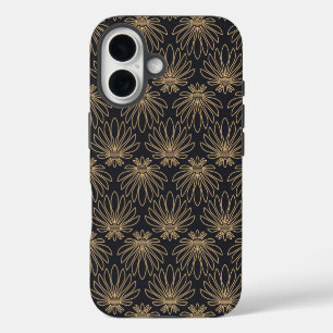 Art Deco pattern with gold floral motifs iPhone 16 Case