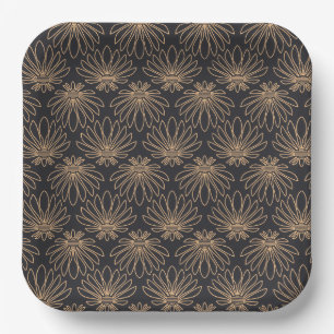 Art Deco pattern with gold floral motifs Paper Plate
