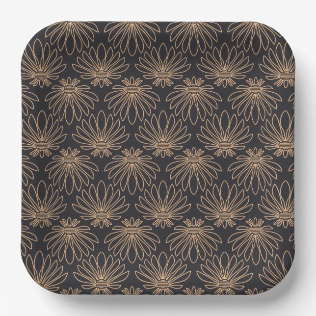Art Deco pattern with gold floral motifs  Paper Plate (Front)