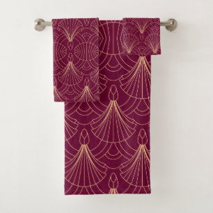 Art Deco pattern with gold geometric fan motifs Bath Towel Set