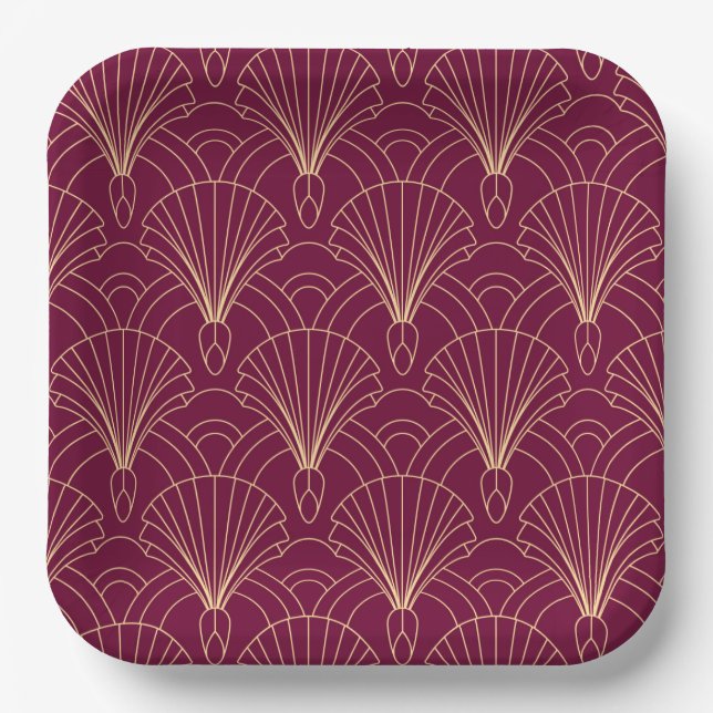 Art Deco pattern with gold geometric fan motifs  Paper Plate (Front)