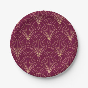 Art Deco pattern with gold geometric fan motifs Paper Plate
