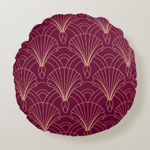 Art Deco pattern with gold geometric fan motifs  Round Pillow