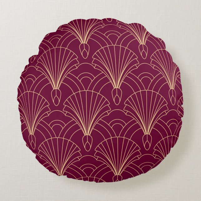 Art Deco pattern with gold geometric fan motifs  Round Pillow (Front)