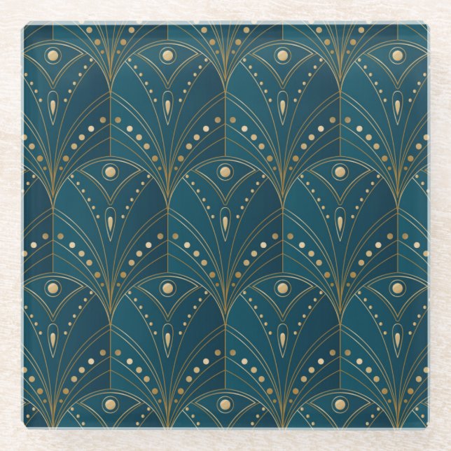 Art Deco pattern with gold geometric shapes Glass Coaster (Front)