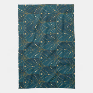 Art Deco pattern with gold geometric shapes Kitchen Towel
