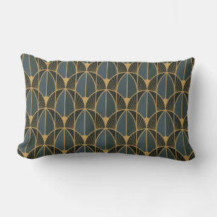 Art Deco pattern with gold geometric shapes Lumbar Pillow