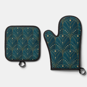 Art Deco pattern with gold geometric shapes Oven Mitt & Pot Holder Set