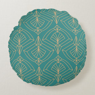 Art Deco pattern with gold geometric shapes  Round Pillow