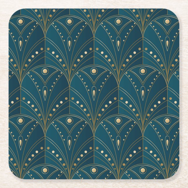 Art Deco pattern with gold geometric shapes Square Paper Coaster (Front)