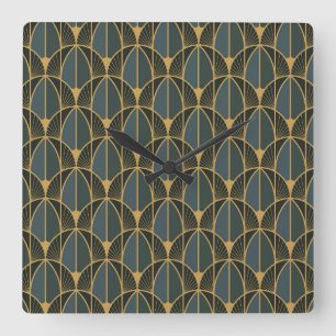 Art Deco pattern with gold geometric shapes Square Wall Clock