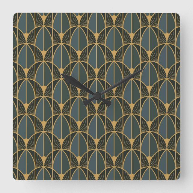 Art Deco pattern with gold geometric shapes Square Wall Clock (Front)