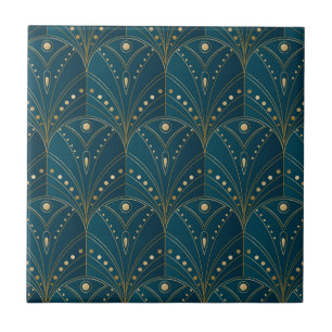 Art Deco pattern with gold geometric shapes Tile
