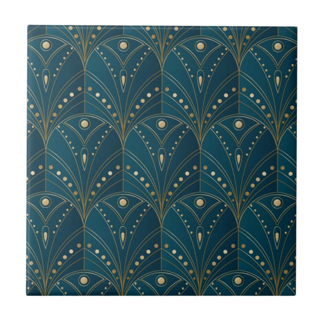 Art Deco pattern with gold geometric shapes Tile (Front)