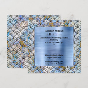 ART DECO PATTERNED BLUE WEDDING INVITATION