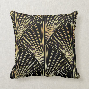 Art Deco Patterned Cushion (Black and Gold)
