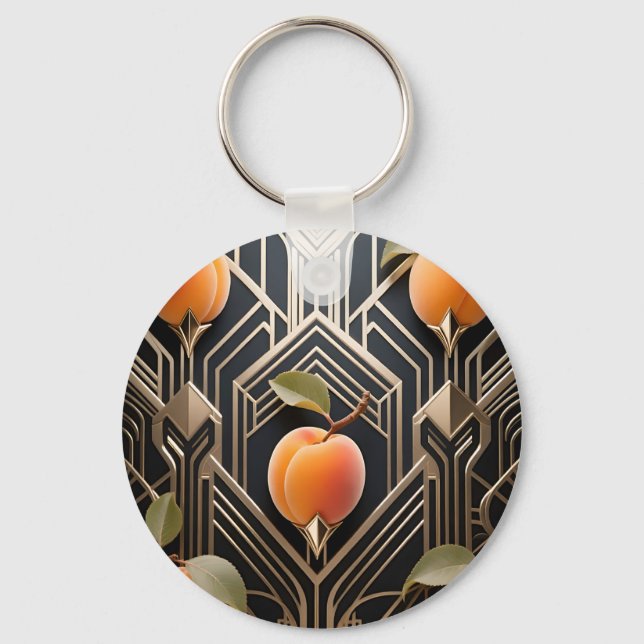 Art Deco Peach Pattern Keychain (Front)
