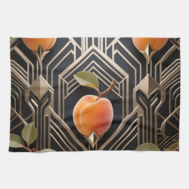 Art Deco Peach Pattern Kitchen Towel (Horizontal)