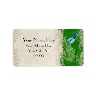 Art Deco Peacock Emerald Green Matching Shipping Label