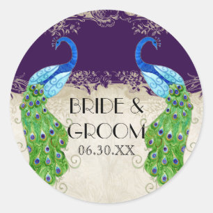 Art Deco Peacock Favour Gift Tags Seal Dark Purple