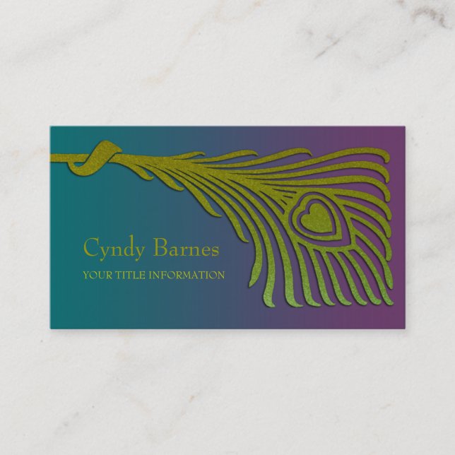Art Deco Peacock Feather Business Card Set 1104 (Front)