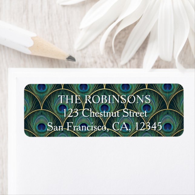 Art Deco Peacock Feather in Teal & Gold (Insitu)