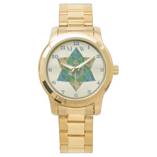 Art Deco Peacock Feather Inspired Mandala Monogram Watch