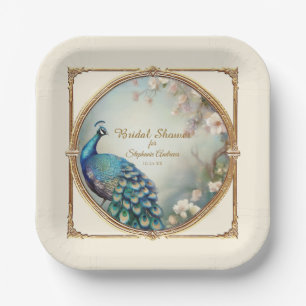 Art Deco Peacock Feathers Elegant Flower Tree  Paper Plate