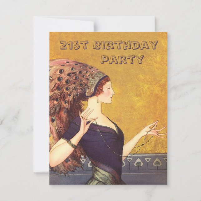 Art Deco Peacock Flapper 21st Birthday Party Invitation (Front)