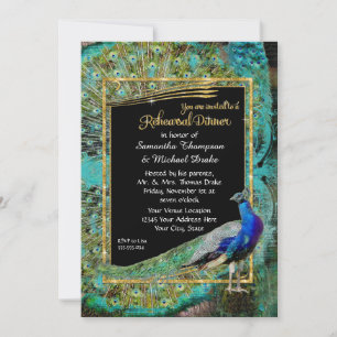 Art Deco Peacock Glam Hollywood Rehearsal Dinner Invitation
