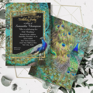 Art Deco Peacock Glam Old Hollywood Birthday Party Invitation