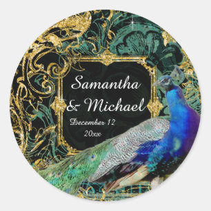 Art Deco Peacock Gold Glitter Old Hollywood Gatsby Classic Round Sticker