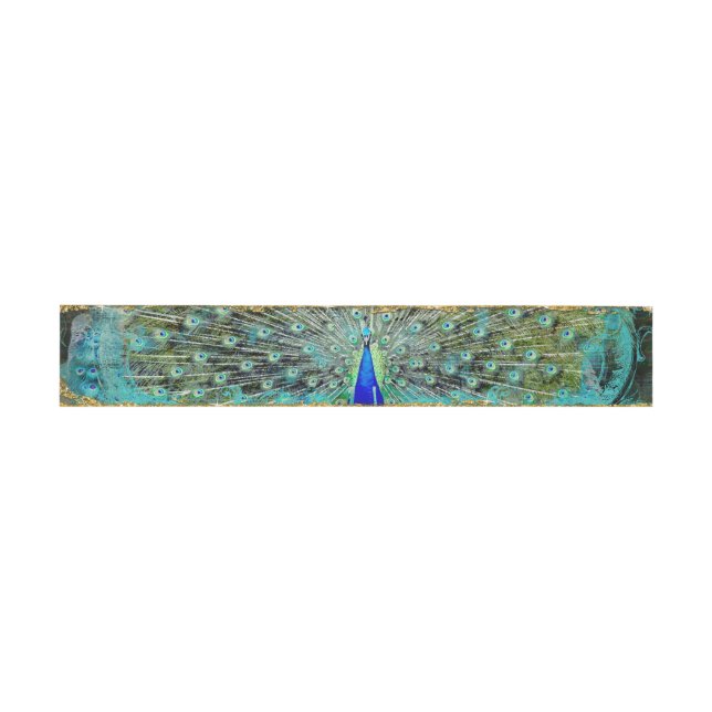 Art Deco Peacock Gold Glitter Old Hollywood Invitation Belly Band (Flat)