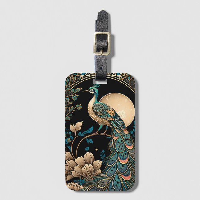 Art Deco Peacock Luggage Tag (Front Vertical)
