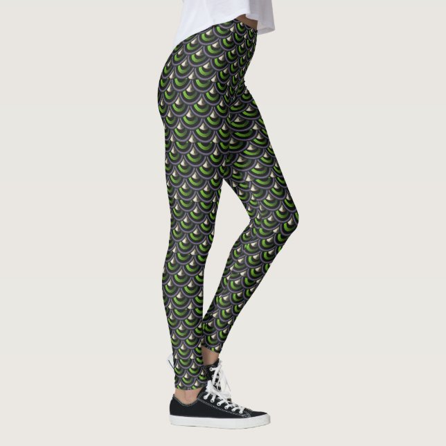 Art Deco Peacock Mermaid Skin Japanese Wave Leggings (Right)