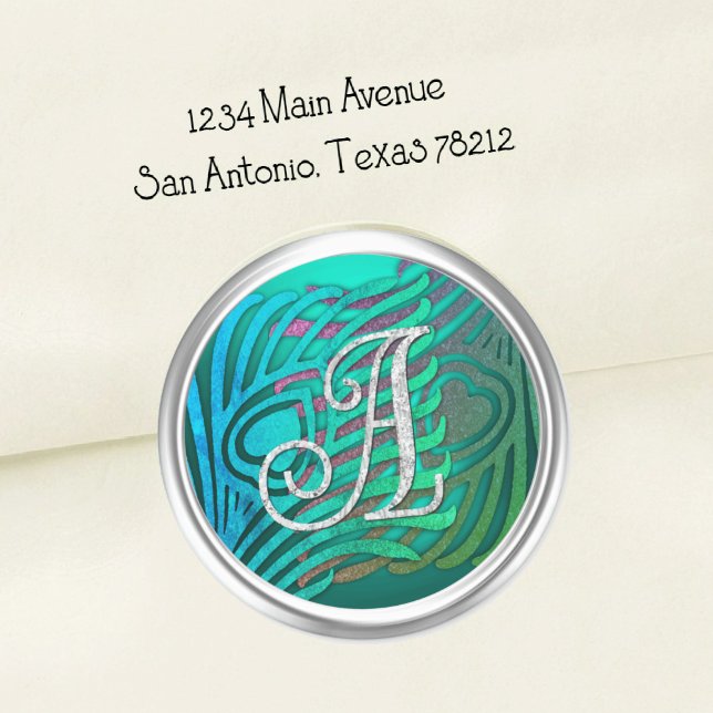 Art Deco Peacock Monogram 3 Silver Classic Round Sticker (Creator Uploaded)