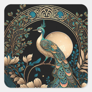 Art Deco Peacock Square Sticker