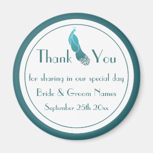Art Deco Peacock Thank You Wedding Favour Magnet