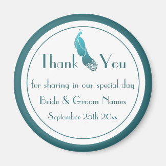 Art Deco Peacock Thank You Wedding Favour Magnet