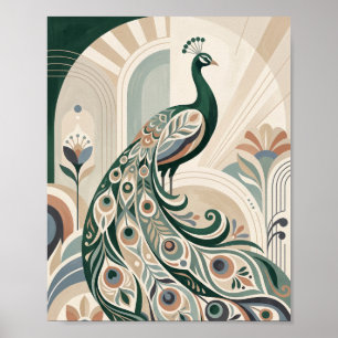Art Deco Peacock Wall Art Poster Elegant Botanical