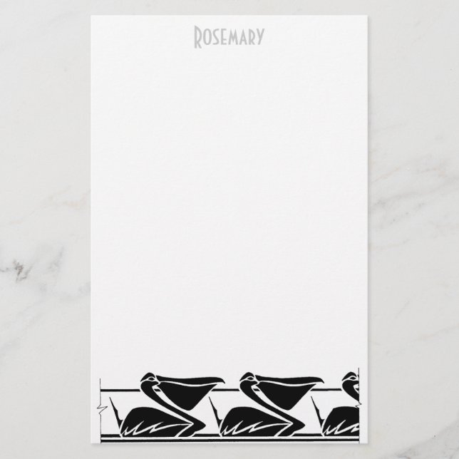 Art Deco Pelican stationery personalized (Front)