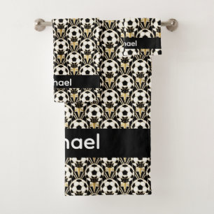 Art Deco Personalized Soccer Ball  Bath Towel Set