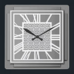 Art Deco, pewter grey Square Wall Clock<br><div class="desc">Art Deco,  pewter grey / grey 3-d effect wall clock with white numbers - digital graphics</div>