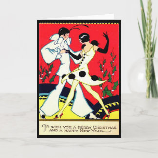 Art Deco Pierrot & Pierette Vintage Christmas Card