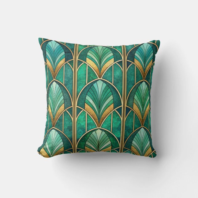 Art deco pillow with geometric green pattern  (Front)