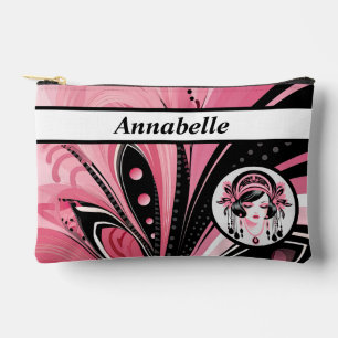 Art Déco Pink Beaded Girl Print Cut Sac à coudre