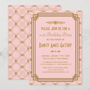 Art Deco Pink Birthday Party Invitations