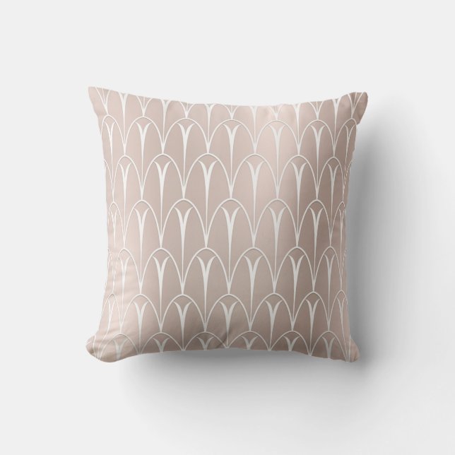 Art Deco Pink Blush White Delicate Geometry Scales Throw Pillow (Front)