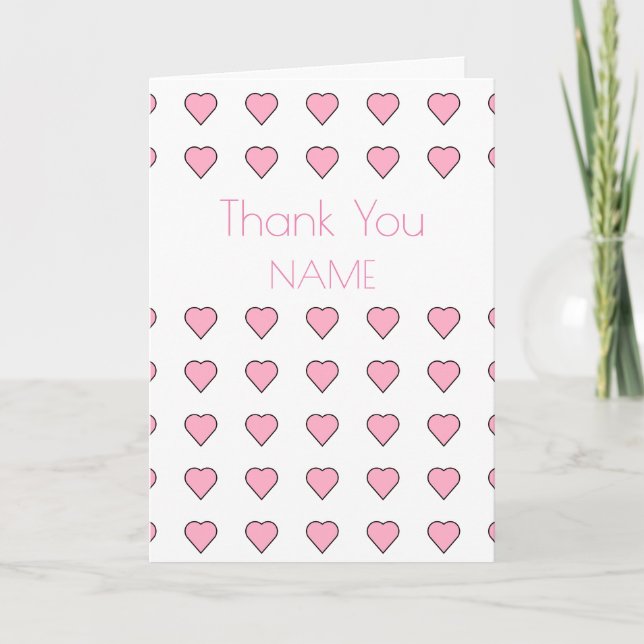 Art Deco Pink Hearts Pattern Thank You Card (Front)