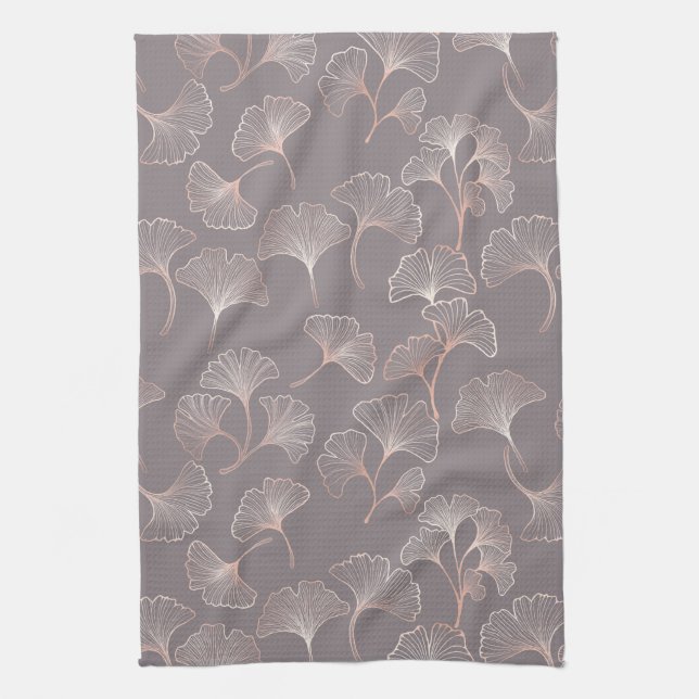 Art Deco Pink Leaf Pattern Kitchen Towel (Vertical)